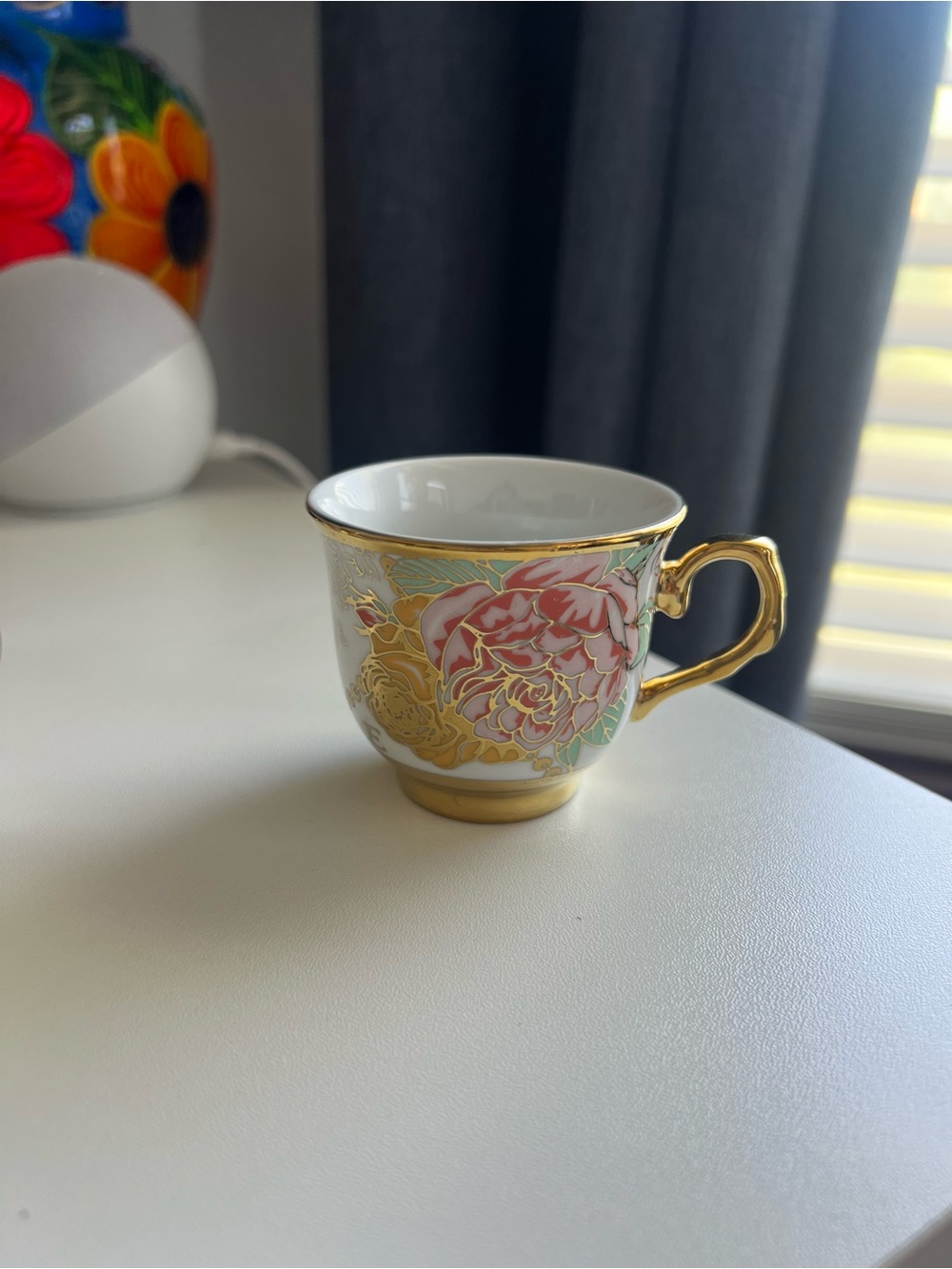 Porcelain Floral Demitasse Cup with Gold Handle - Pink Floral - Picture 6 of 7